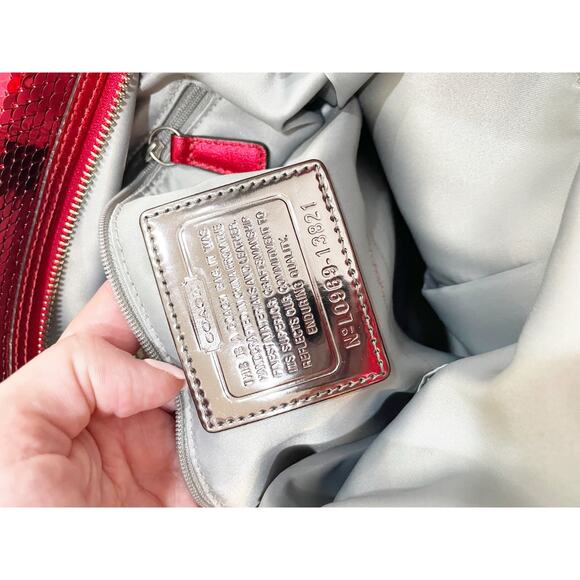 Coach Poppy Red Sequin Glam Tote Shoulder Bag Crossbody Rare - Picture 11 of 16